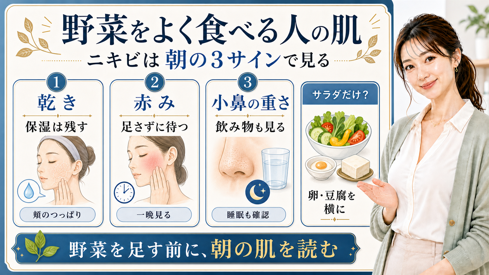 野菜をよく食べる人の肌は?乾燥・赤み・毛穴で見る