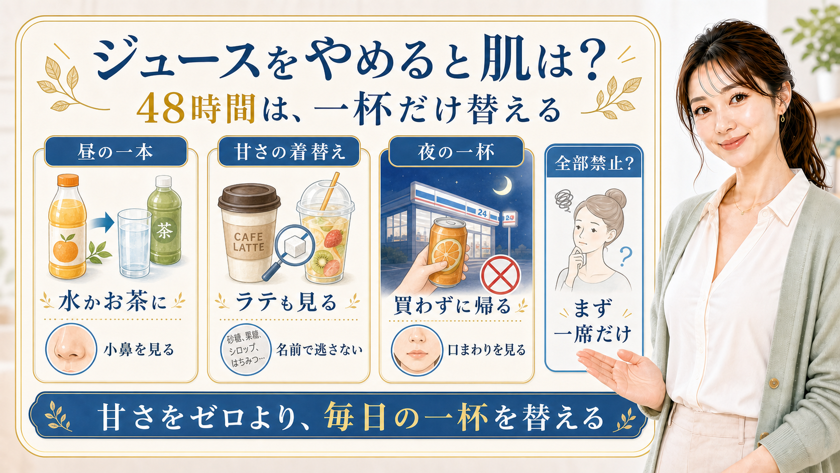 ジュースをやめると肌は変わる？皮脂・ニキビ・毛穴で見る48時間