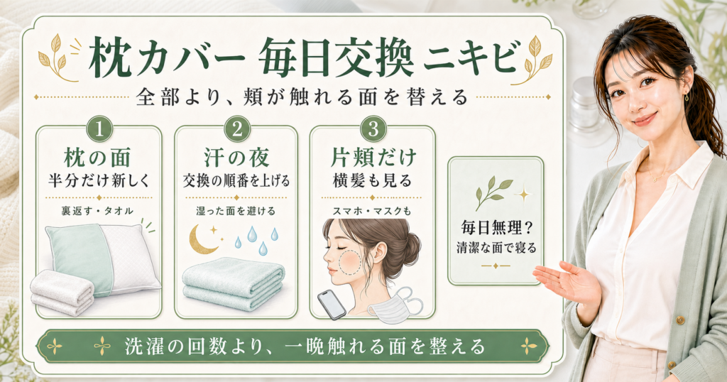 枕カバーは毎日交換すべき？ニキビ対策とタオルの使い方