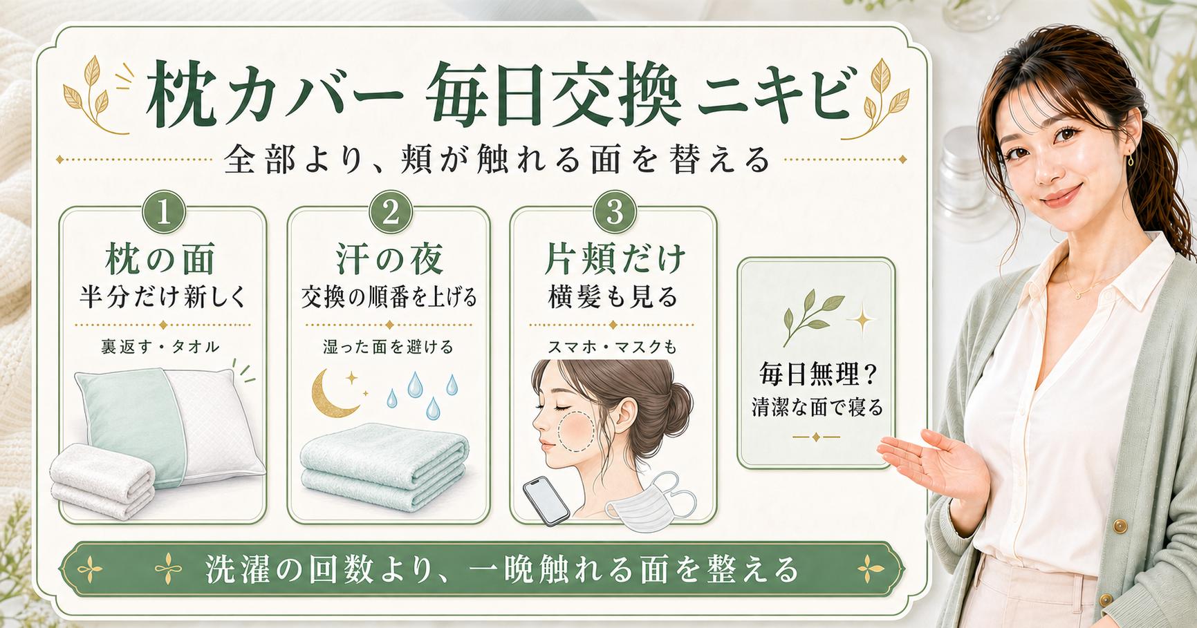 枕カバーは毎日交換すべき？ニキビ対策とタオルの使い方