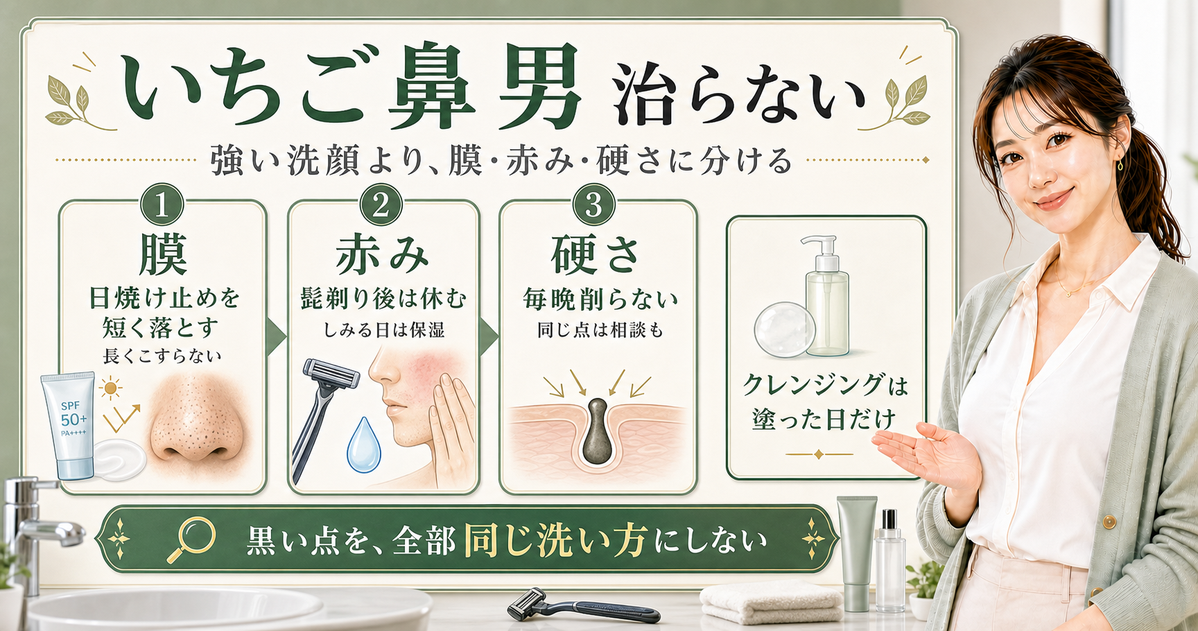 いちご鼻の治し方メンズ版｜戻る理由と夜の整え方