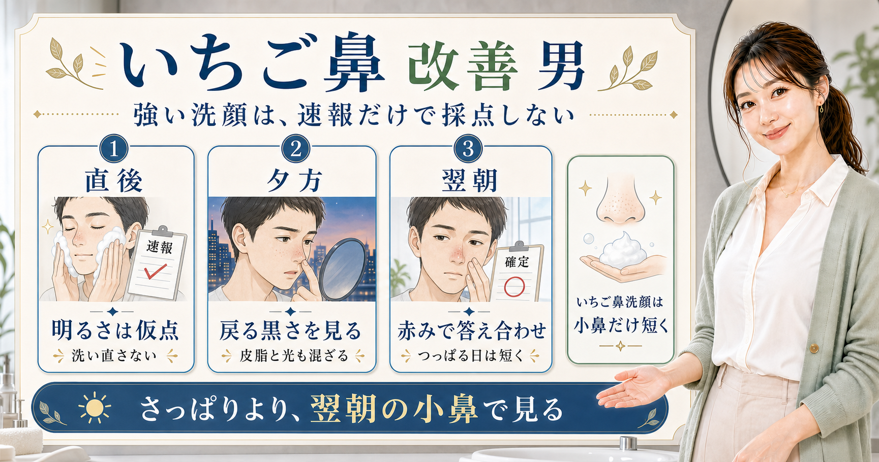 メンズのいちご鼻洗顔、強いほどいい?戻る理由と夜の見方