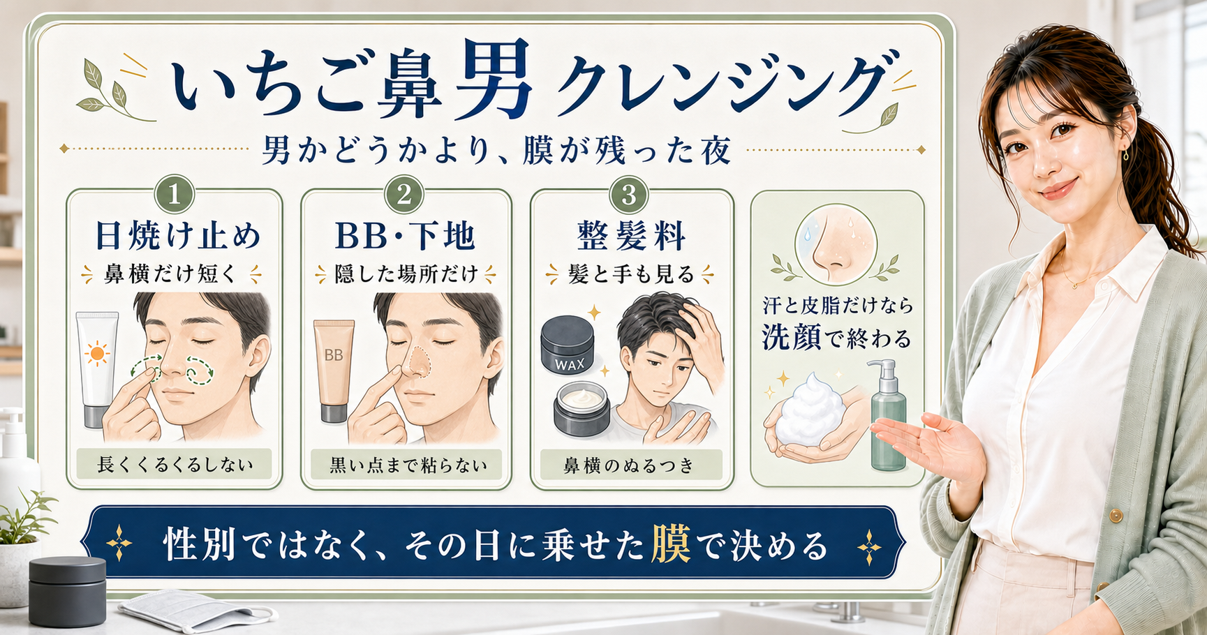 いちご鼻に男もクレンジングは必要?洗顔だけで足りる日の見分け方