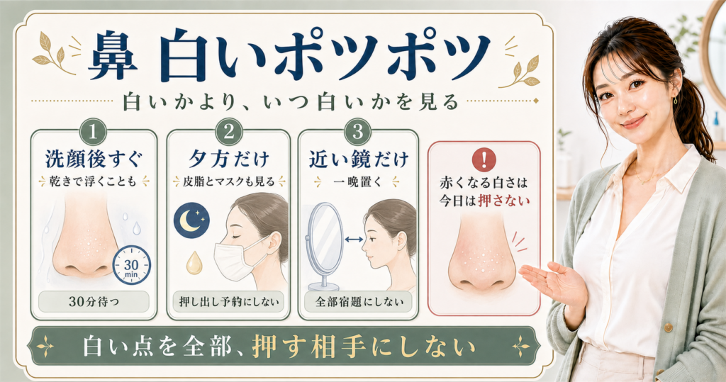 鼻の白い角栓は押すべき？男の小鼻で見る皮脂と乾燥影