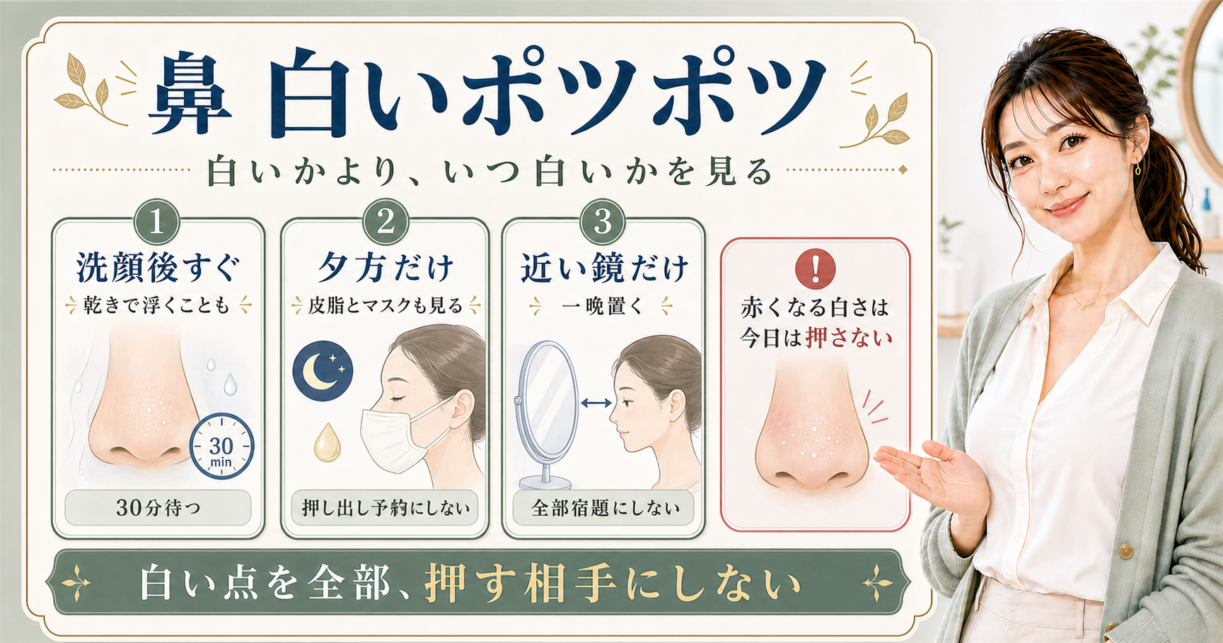 鼻の白い角栓は押すべき?男の小鼻で見る皮脂と乾燥影