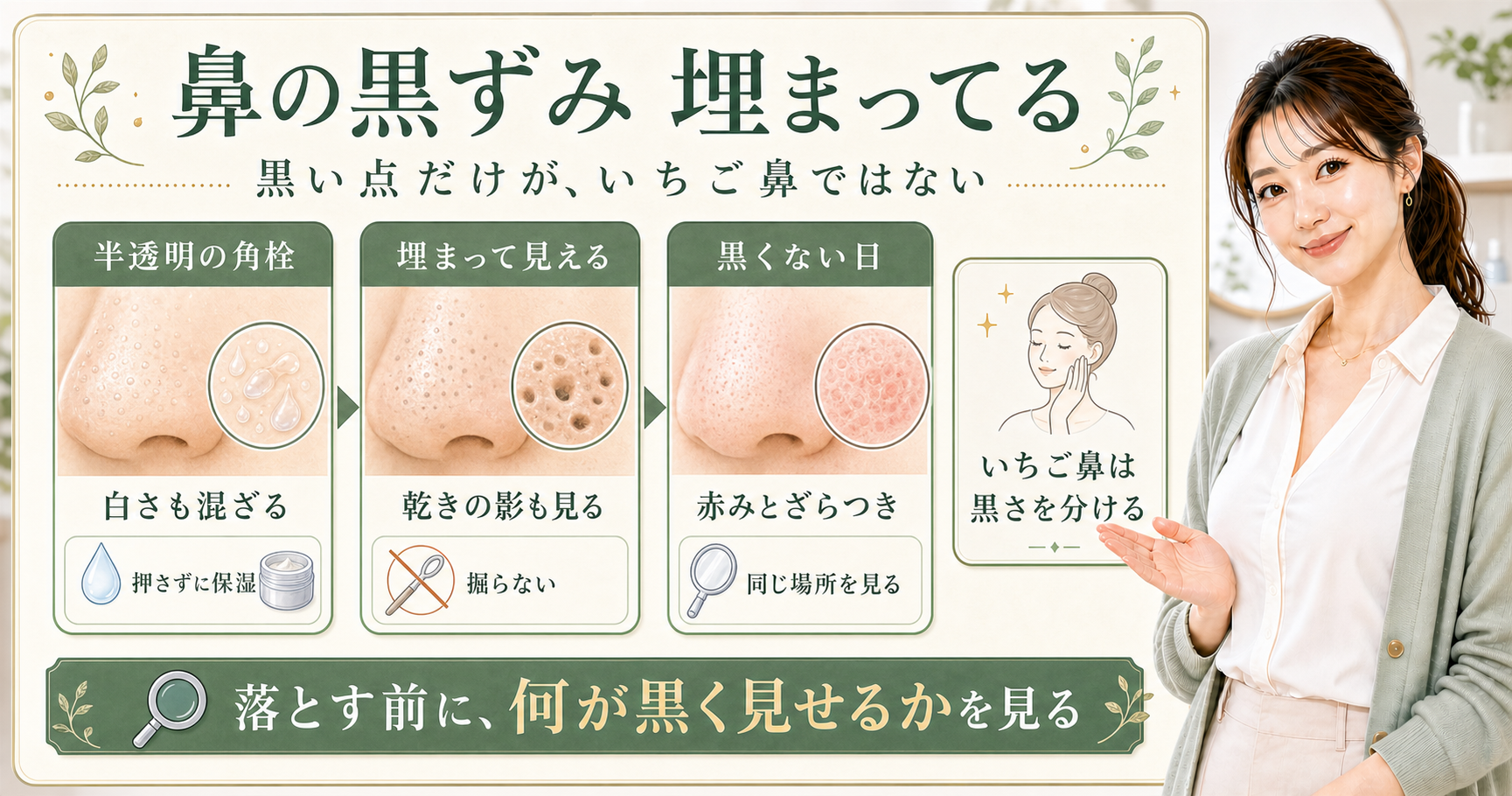 角栓が原因のいちご鼻？黒ずみ以外の詰まりと戻り方