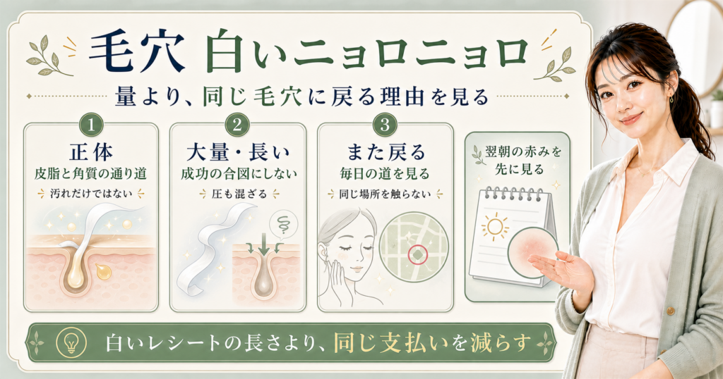 毛穴の白いニョロニョロは押し出すべき？繰り返す理由