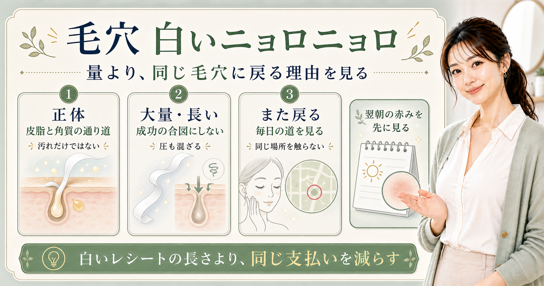 毛穴の白いニョロニョロは押し出すべき?繰り返す理由