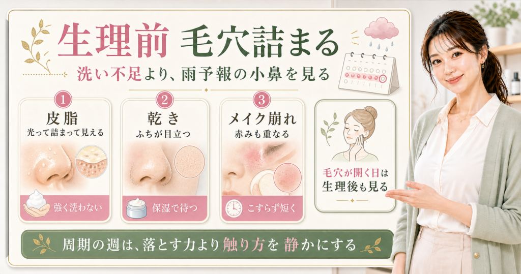 【女性のいちご鼻】女性特有の皮脂量変動と毛穴詰まり（月経周期・ホルモンバランス）
