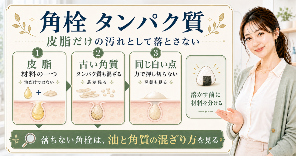 角栓 タンパク質で見る｜皮脂だけで取れない理由