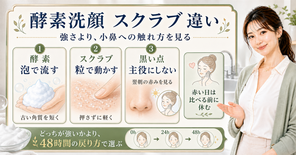 酵素洗顔とスクラブの違いは?いちご鼻で効かない時の見方