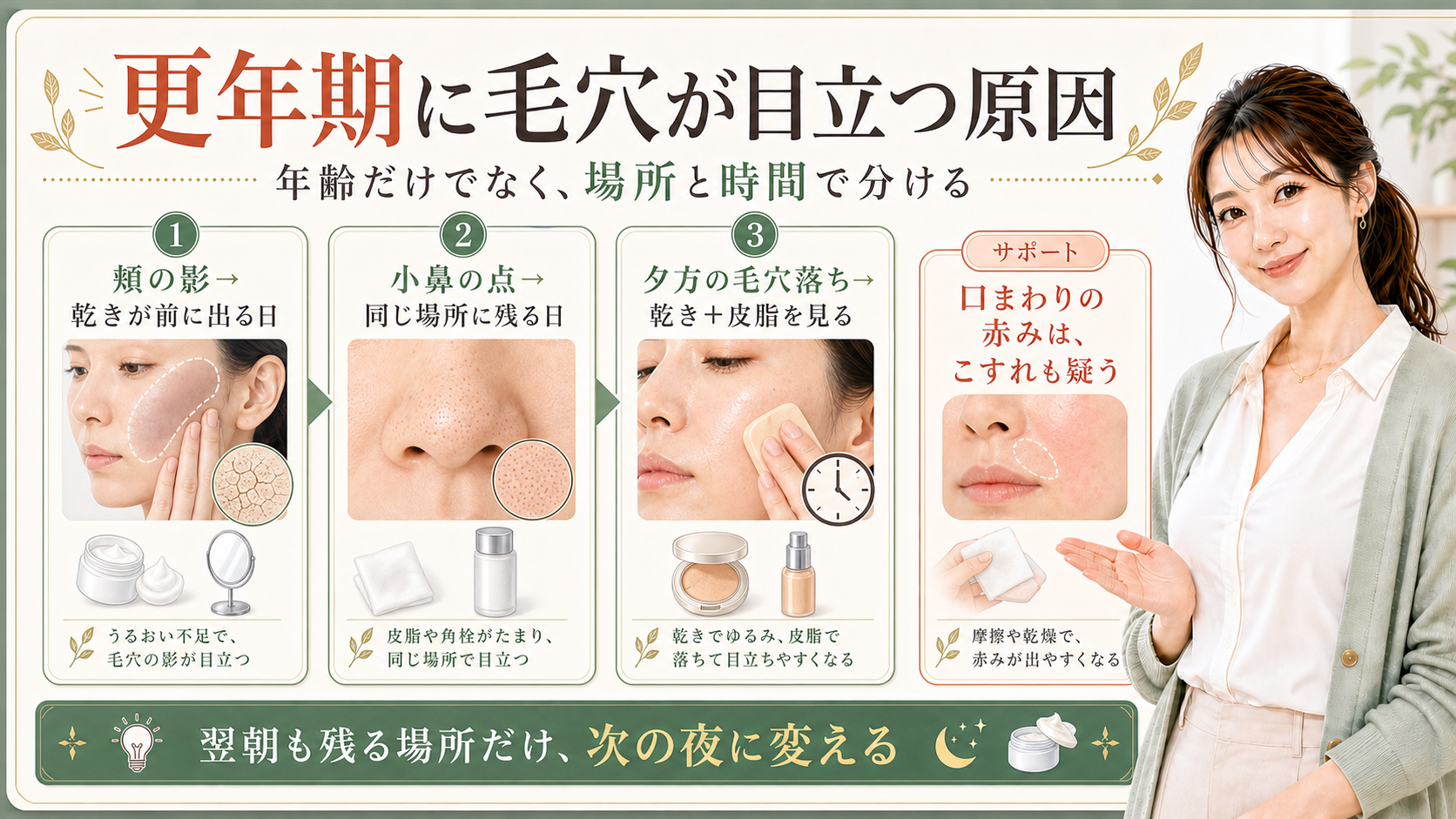 更年期に毛穴が目立つ日は原因を場所で分ける