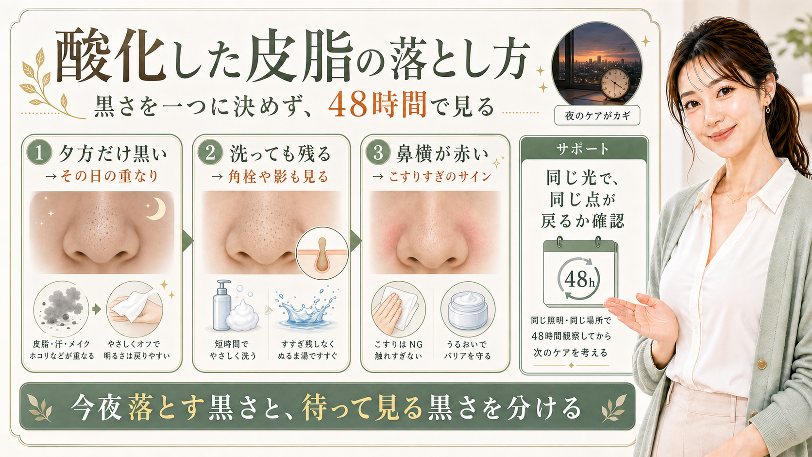 酸化した皮脂は落とす前に48時間で見る毛穴ケア
