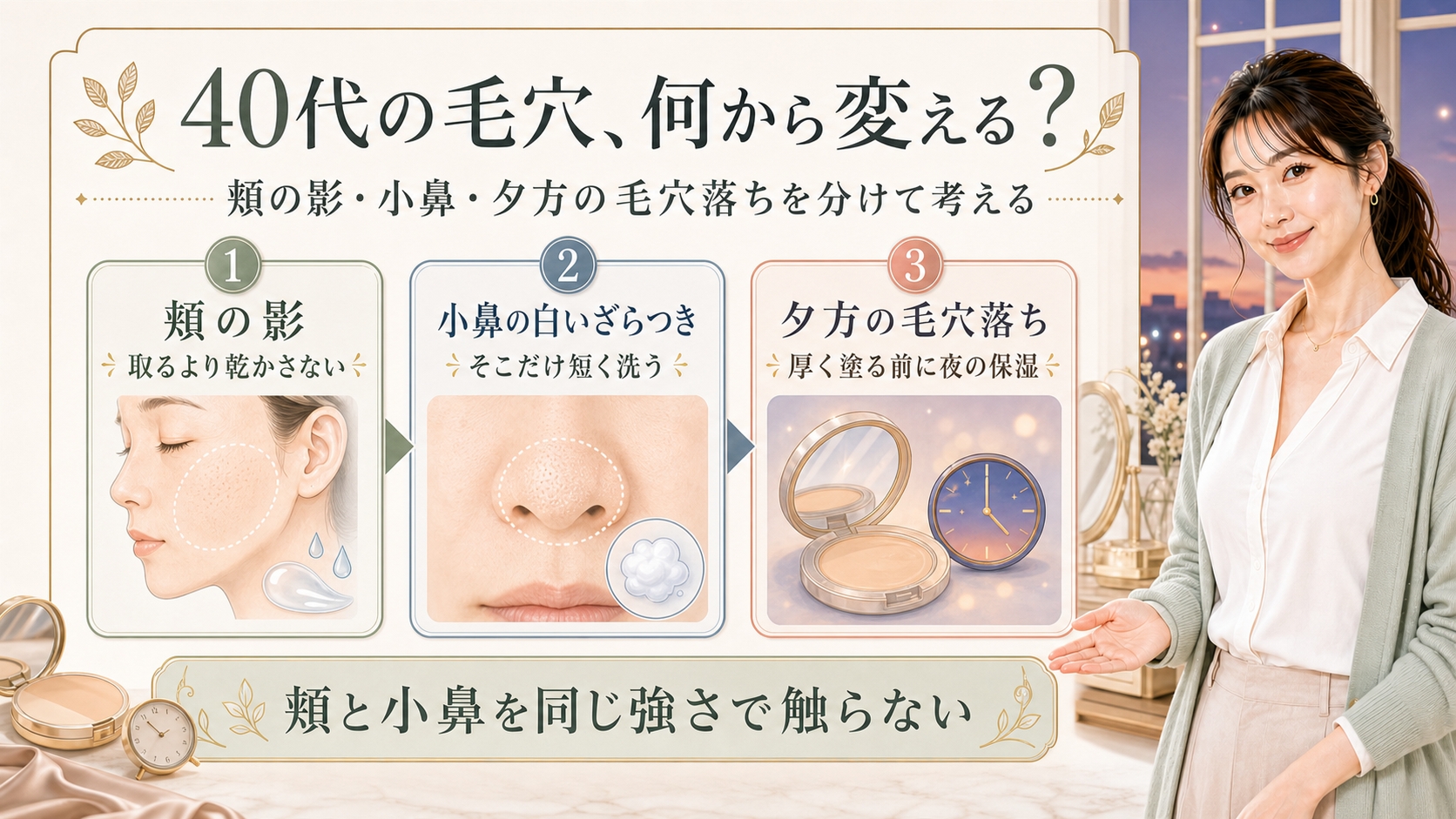 40代の毛穴ケアは何から見直す?頬の影・小鼻・毛穴落ち