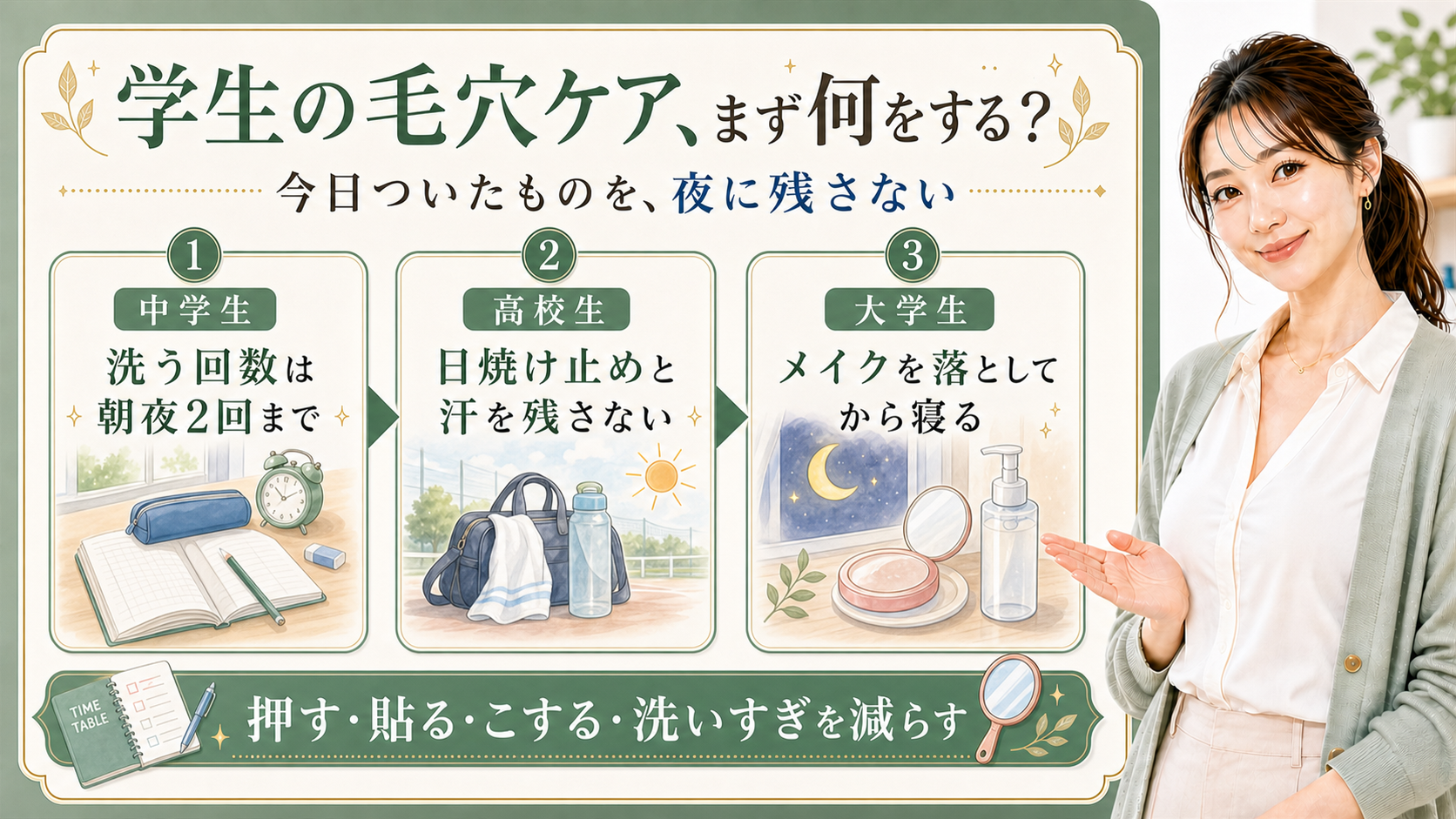 学生の毛穴ケア完全ガイド｜中学生・高校生・大学生の黒ずみ・詰まり予防と正しい洗顔・スキンケア方法