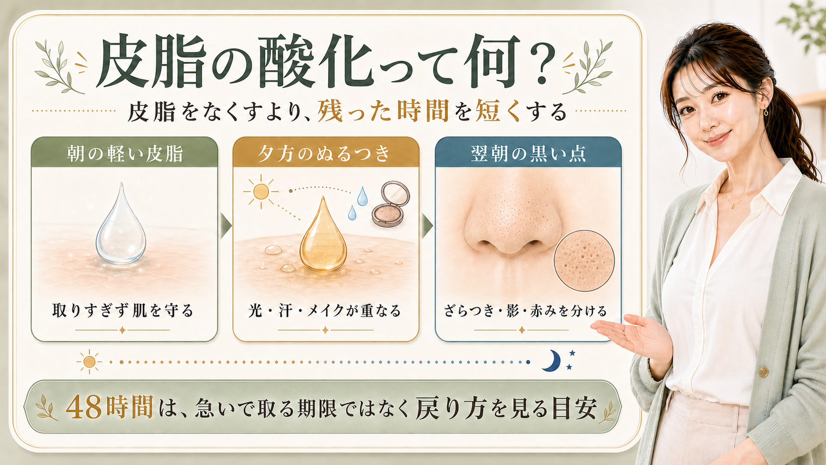 皮脂の酸化と48時間の見方を示す記事アイキャッチ