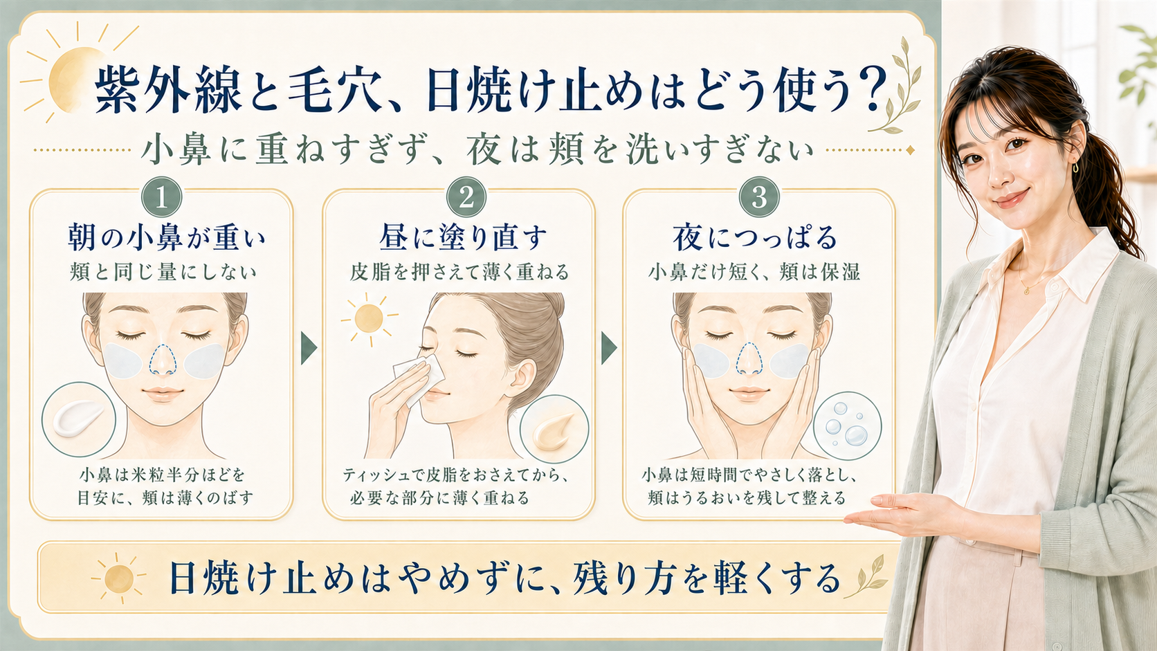 日焼け止めと毛穴を整える記事アイキャッチ