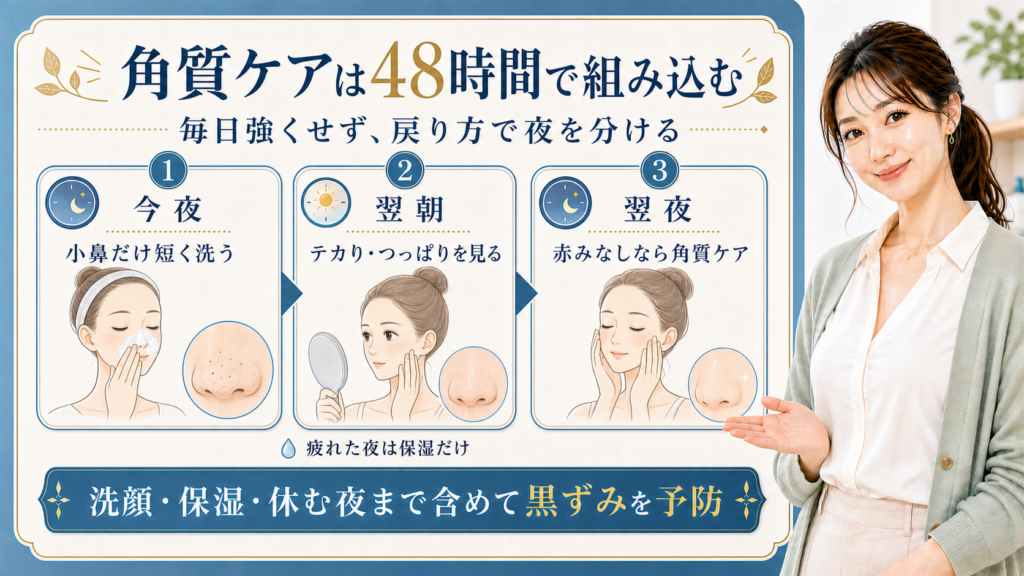 角質ケアを48時間ルーティンで組み込む黒ずみ予防ボード