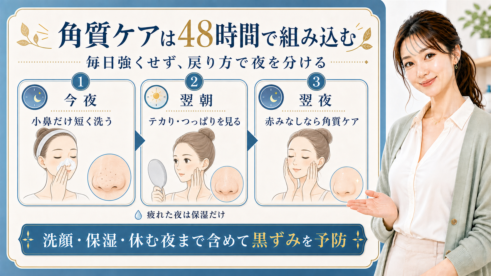 角質ケアを48時間ルーティンで組み込む黒ずみ予防ボード