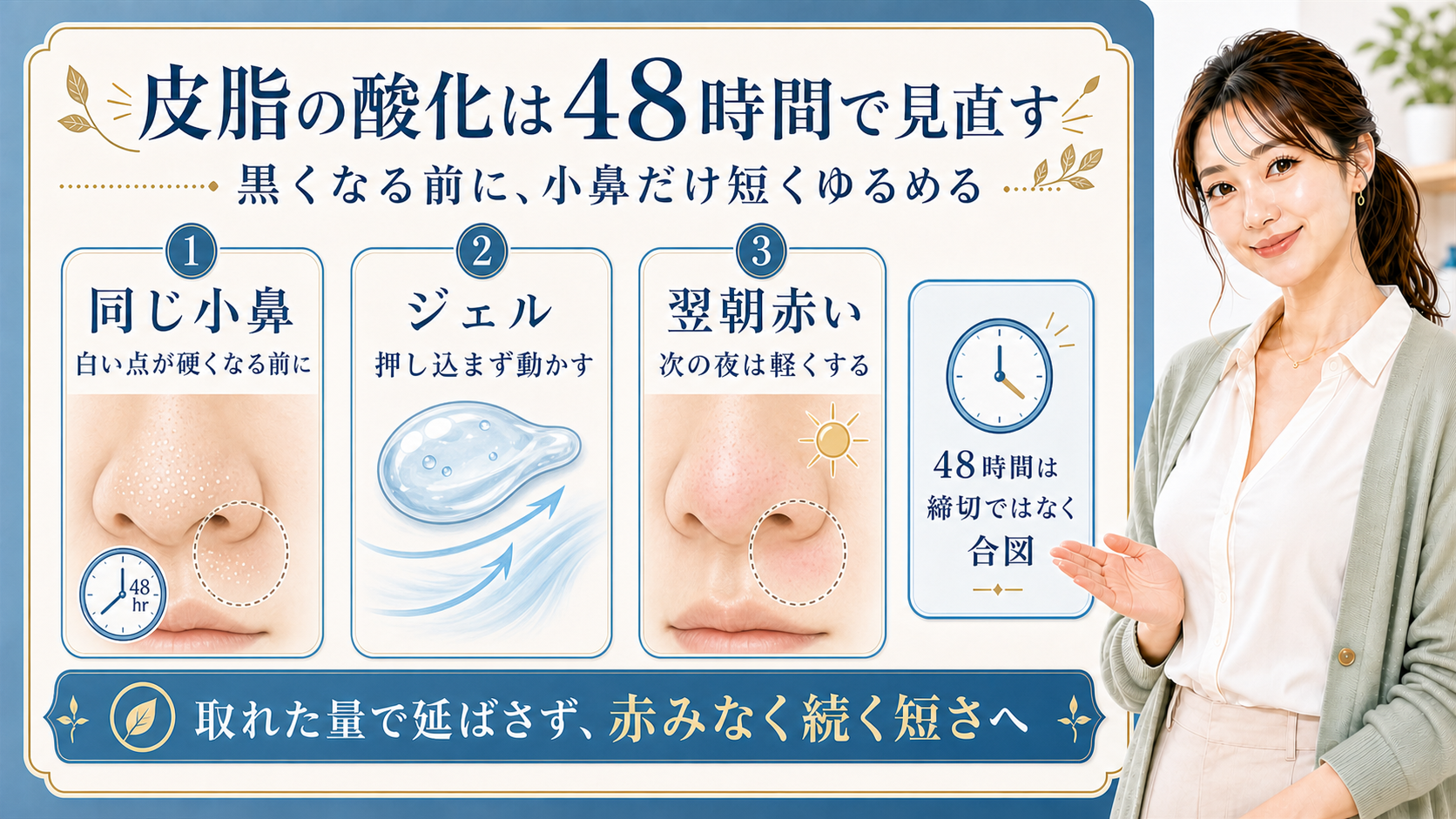 皮脂の酸化を48時間で見直す小鼻ケア解説ボード