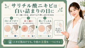 サリチル酸ニキビを白い詰まり・赤い痛み・乾きで分ける解説ボード