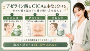 アゼライン酸とCICAの併用を赤みの日・詰まりの日・重ねる夜で分ける解説ボード