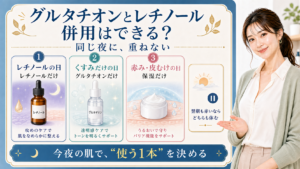 グルタチオンとレチノールの併用を肌状態別に3つに分けて示すビューティーボード