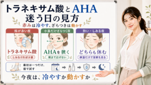 トラネキサム酸とAHAを赤みとざらつきで使い分ける図