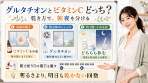 グルタチオンとビタミンCを乾き方と朝夜で選び分ける図