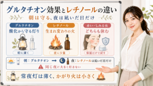 グルタチオン効果とレチノールの違いを朝夜で分ける図