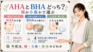 AHAとBHAを頬と小鼻で選び分ける敏感肌向け角質ケア図