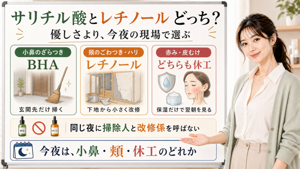 サリチル酸とレチノールを小鼻と頬で選び分ける敏感肌向け図