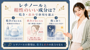 レチノールの併用成分を乾き、赤み、夜の使い方で分ける3カード図