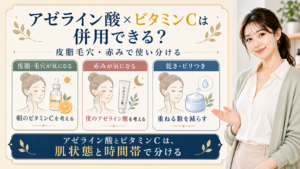 アゼライン酸とビタミンCの併用を皮脂毛穴、赤み、乾きで分ける3カード図