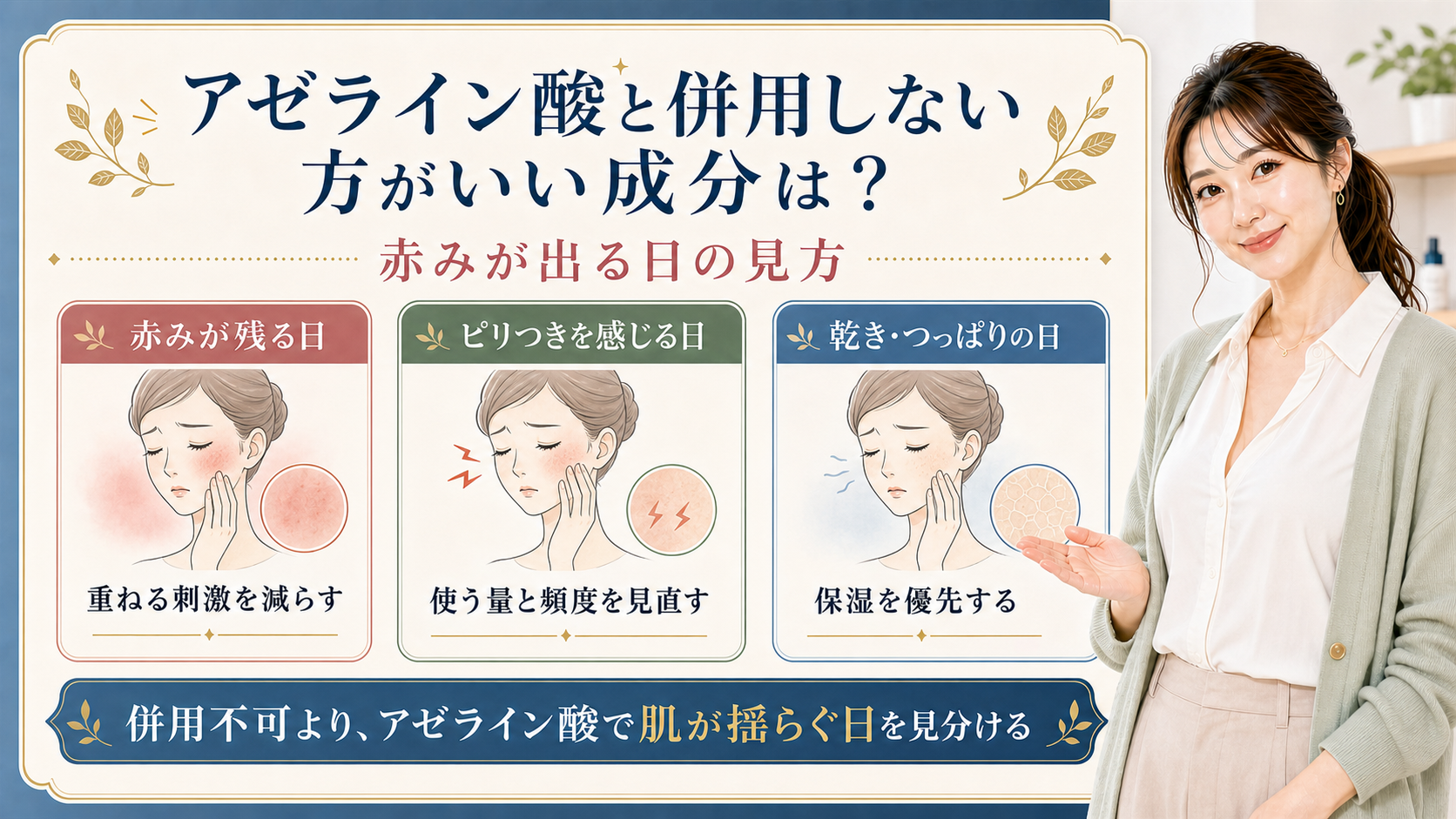 アゼライン酸が合わないときの赤み、ピリつき、乾きを整理する3カード図