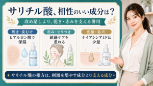 サリチル酸と相性のいい保湿・鎮静・ナイアシンアミドを説明する美容解説ボード