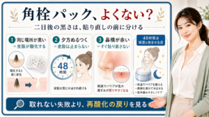 角栓パック後の黒ずみ再酸化を48時間・皮脂・赤みで見分ける図解