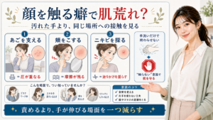 顔を触る癖による肌荒れをあご支え・頬こすり・ニキビ確認で見分ける図解