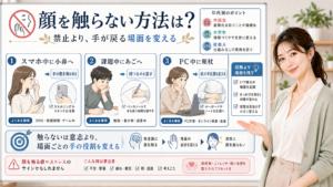 顔を触らない方法をスマホ・課題・PCの場面別に見分ける図解