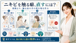 ニキビを触る癖を鏡・スマホ・待ち時間の手の置き場で直す図解