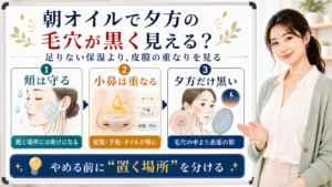 朝オイルで夕方の毛穴が黒く見える理由を整理する美容解説ボード