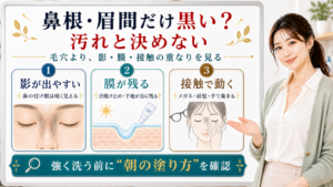 鼻根や眉間だけ黒い時の影・膜・接触を整理する美容解説ボード