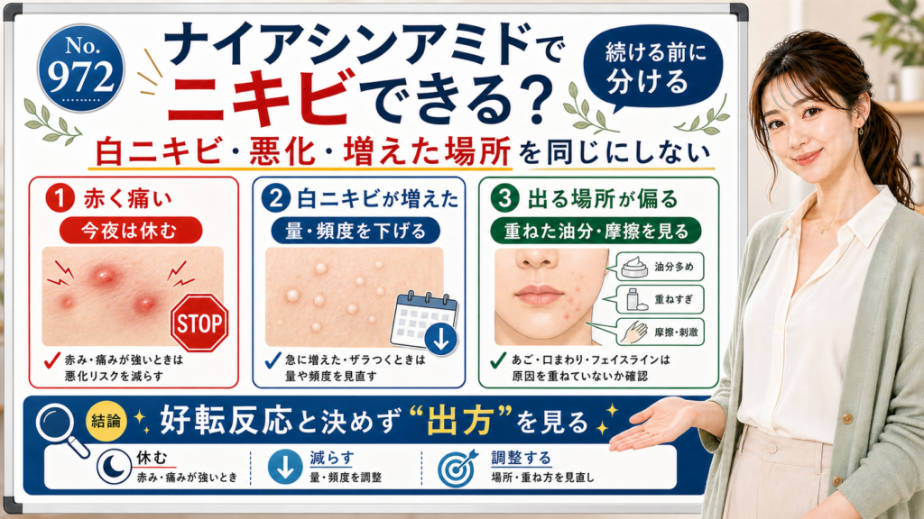 ナイアシンアミドでニキビや白ニキビができる時の出方を整理する美容解説ボード