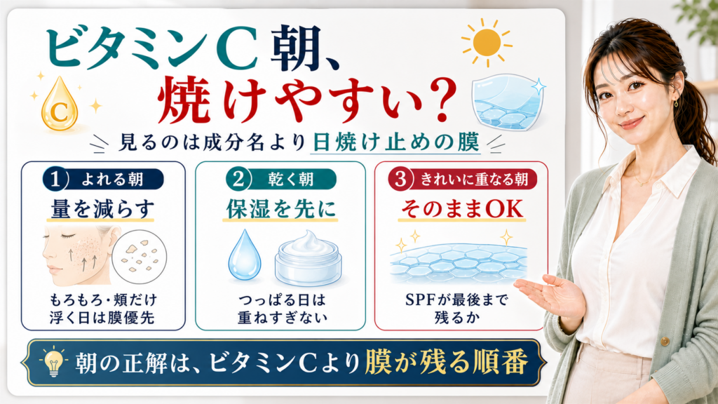 ビタミンC朝、焼けやすい？ 日焼け止めの膜で見るアイキャッチ