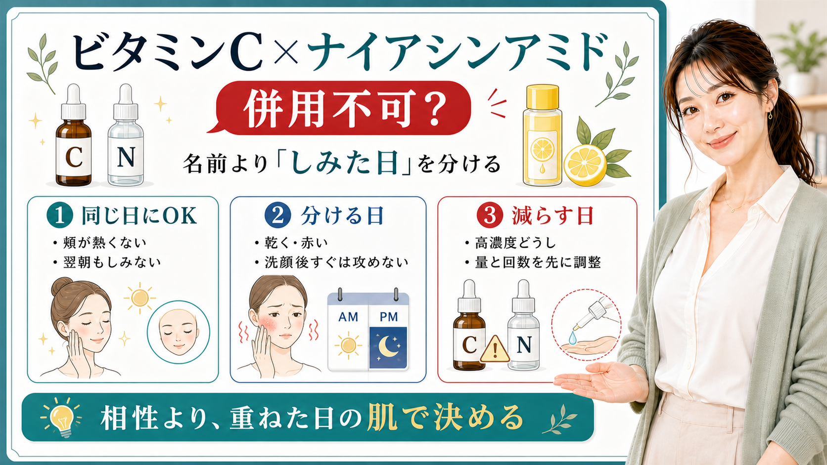 ビタミンCとナイアシンアミドの併用可否を肌の反応で整理するアイキャッチ