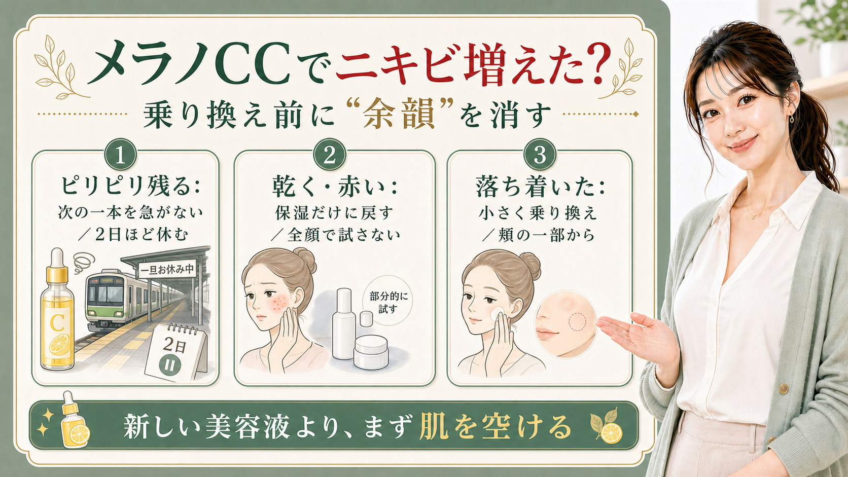 メラノCCでニキビが増えた時に乗り換え前の肌状態を見るアイキャッチ