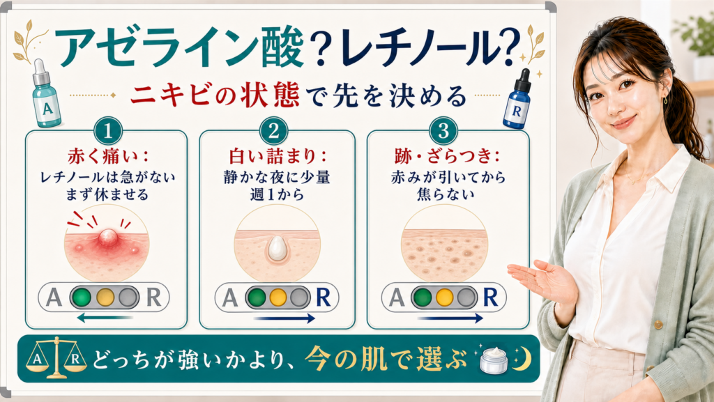 アゼライン酸とレチノールのどちらを先にするかニキビの状態で選ぶアイキャッチ