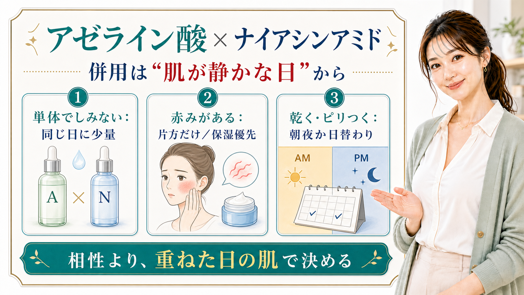 アゼライン酸とナイアシンアミドの併用を肌が静かな日から考えるアイキャッチ