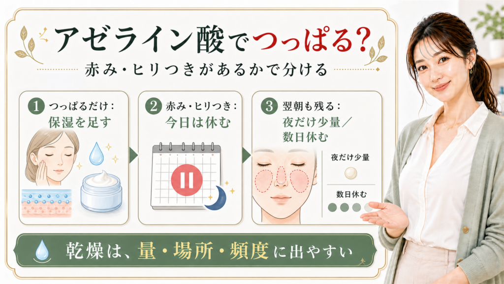 アゼライン酸でつっぱる時に赤みヒリつきの有無で分けるアイキャッチ
