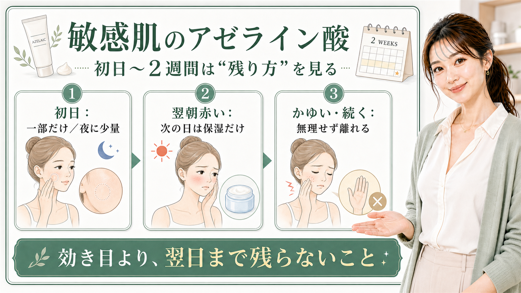 敏感肌のアゼライン酸を初日から2週間の残り方で見るアイキャッチ